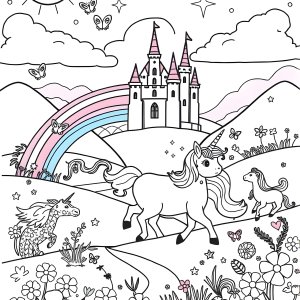 Unicorn Land Coloring Page coloring page for kids