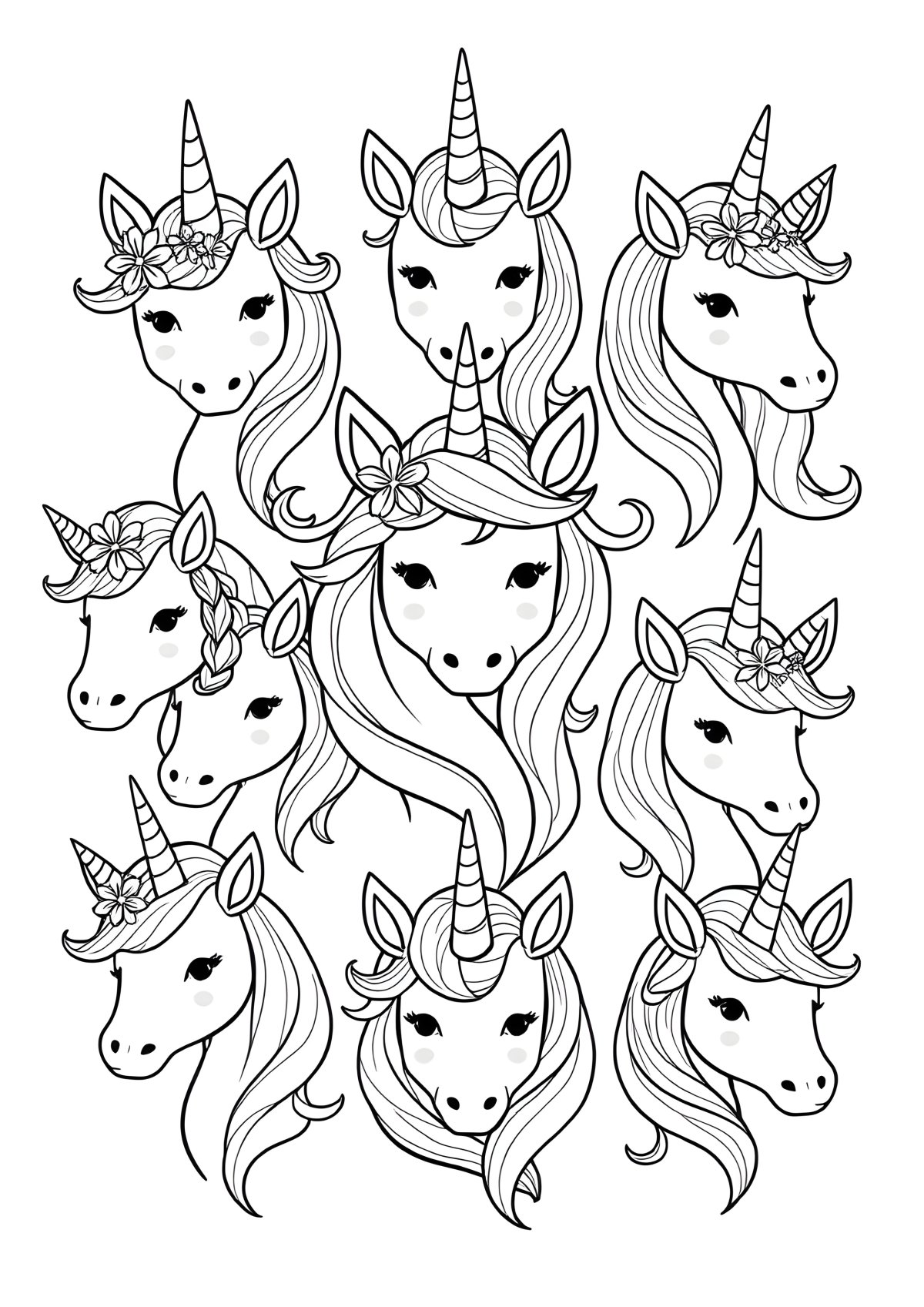 Coloring Page Of Unicorn Heads coloring page for kids