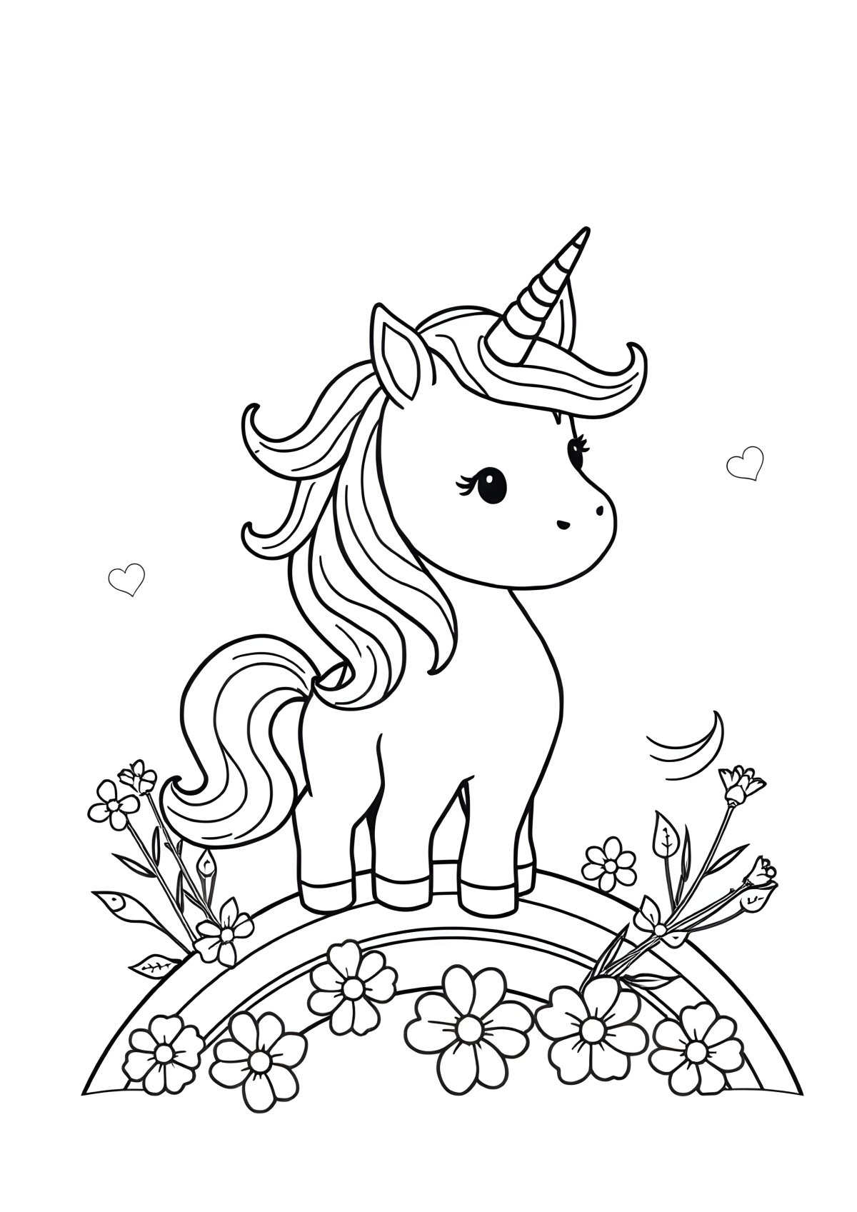 Printable Rainbow Cute Unicorn Coloring Page coloring page for kids