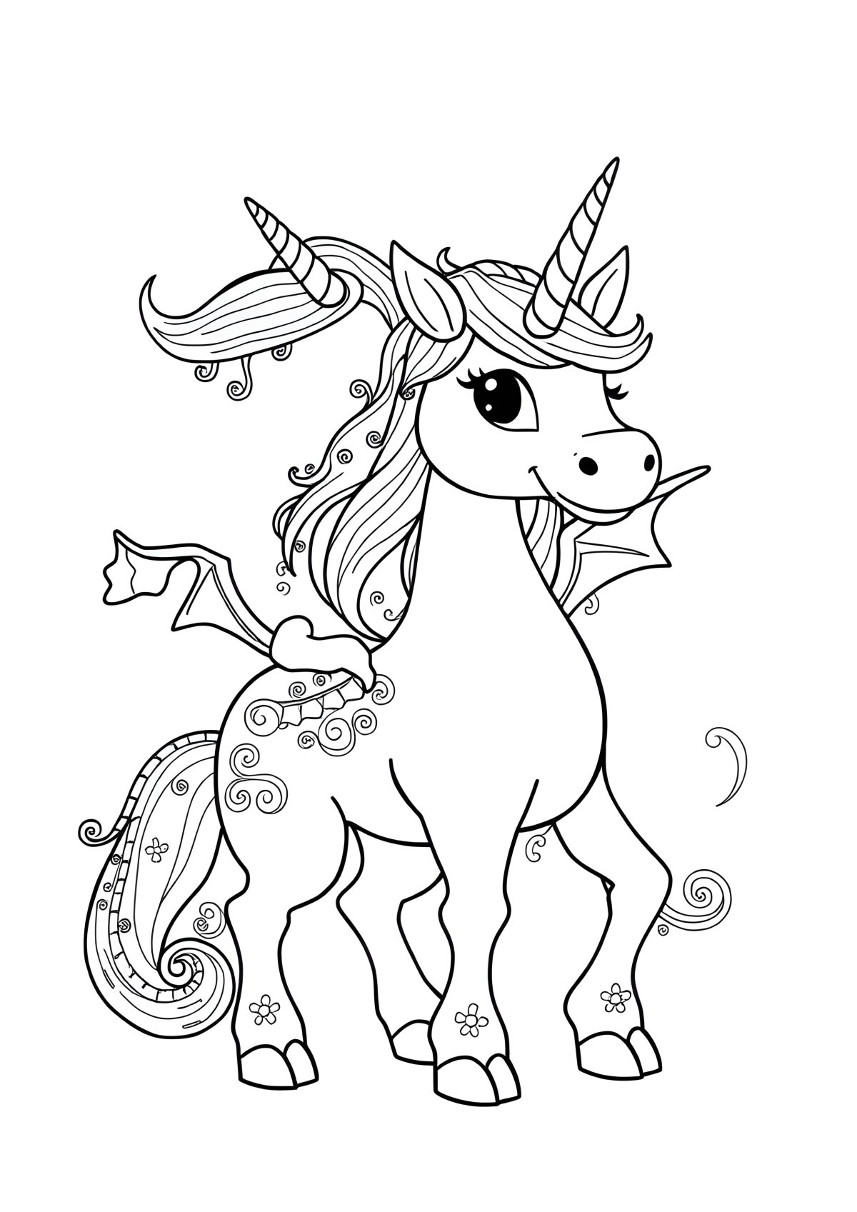 Unicorn With Dragon Coloring Page coloring page for kids