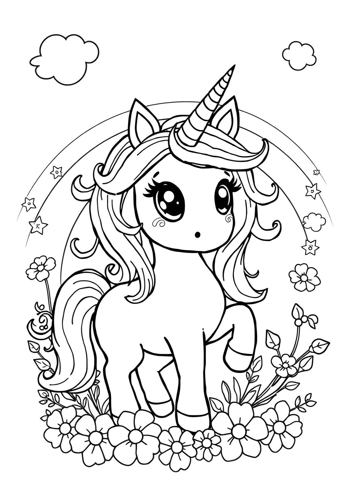Adorable Adorable Cute Unicorn Coloring Page coloring page for kids