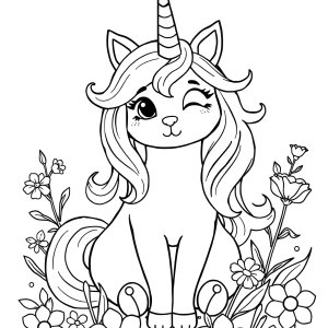 Cat Unicorn Colouring Page coloring page for kids