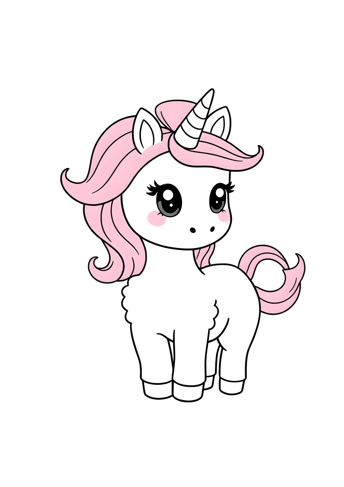 Cute Pink Fluffy Unicorn Cute Kawaii Unicorn Coloring Page coloring page for kids