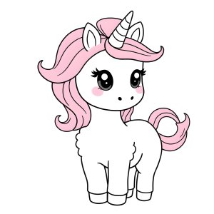 Cute Pink Fluffy Unicorn Cute Kawaii Unicorn Coloring Page coloring page for kids