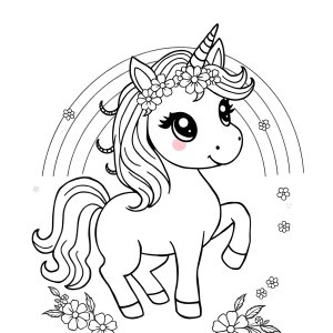 Rainbow Adorable Unicorn Coloring Page coloring page for kids