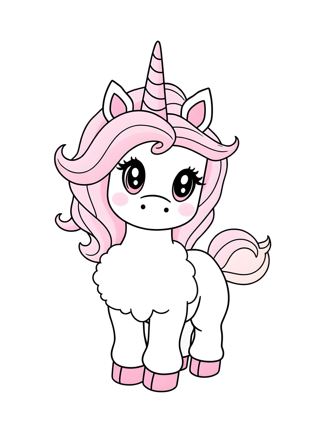 Cute Pink Fluffy Unicorn Unicorn Coloring Page coloring page for kids