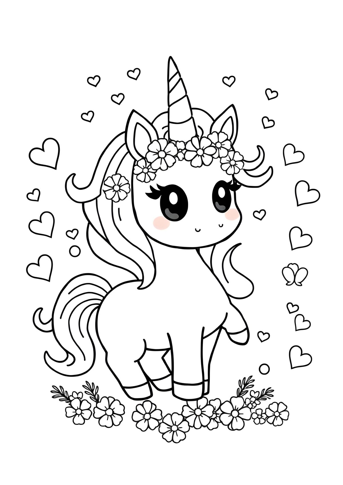 Rainbow Cute Kawaii Unicorn Coloring Page coloring page for kids