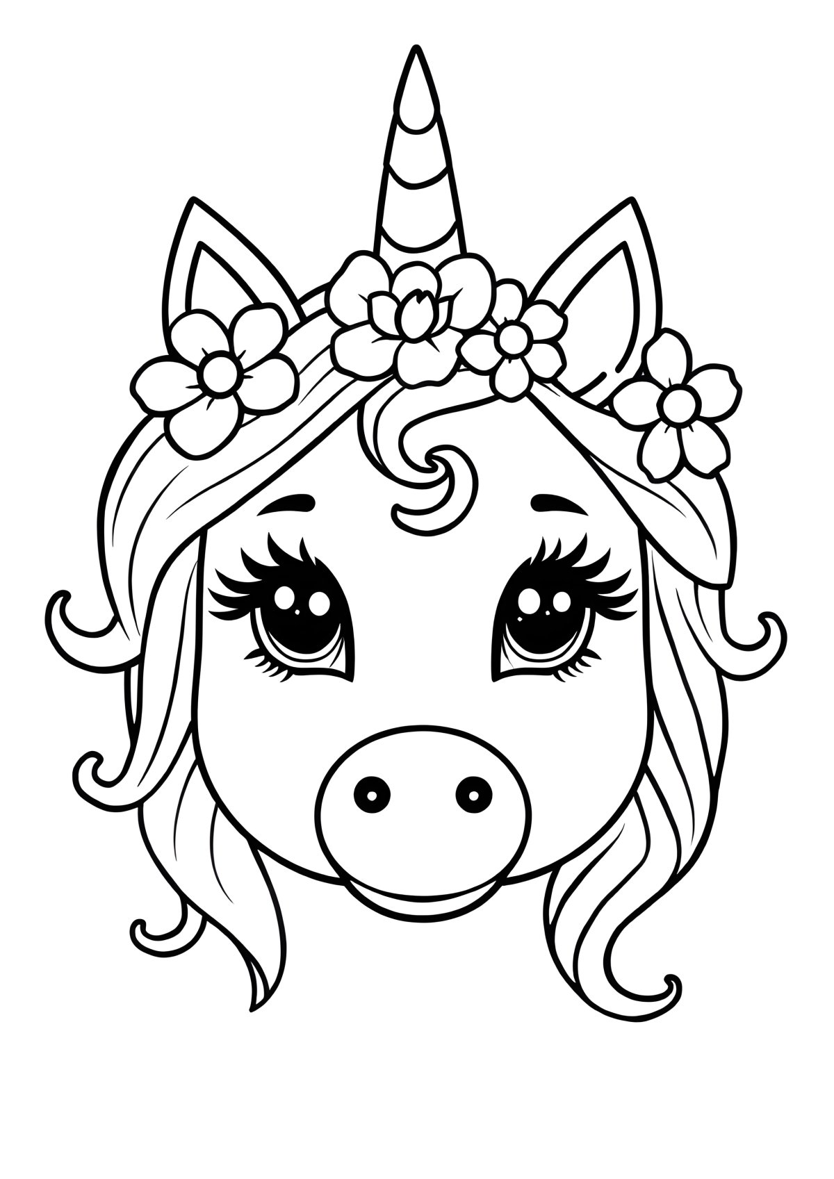 Drawing Unicorn Face Coloring Page coloring page for kids
