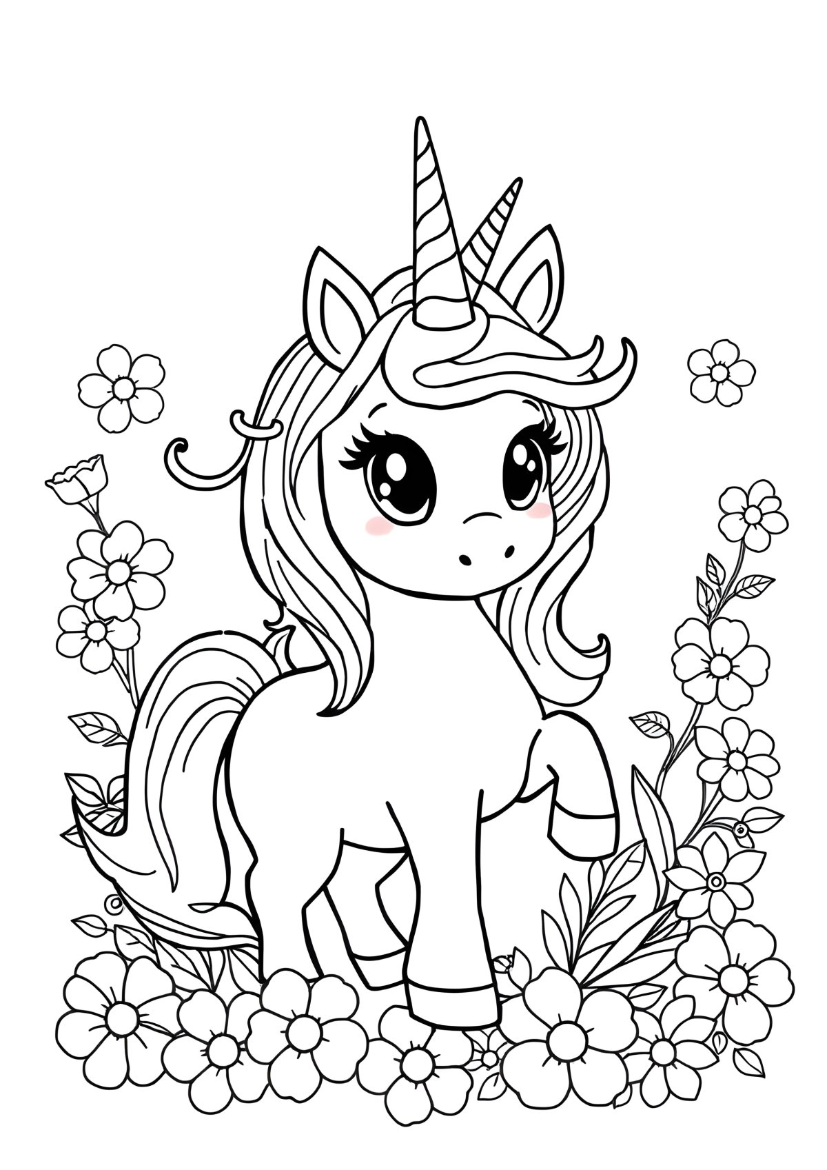 Adorable Cute Unicorn Coloring Page For Girls coloring page for kids