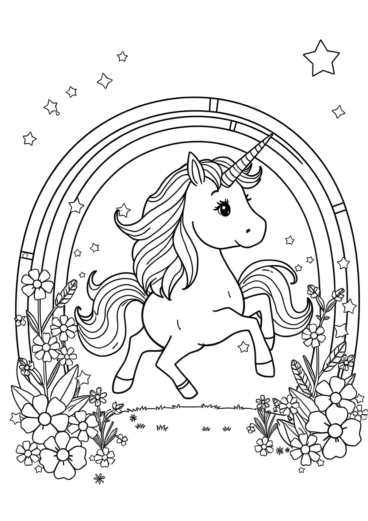 Printable Unicorn And Rainbow Coloring Page coloring page for kids