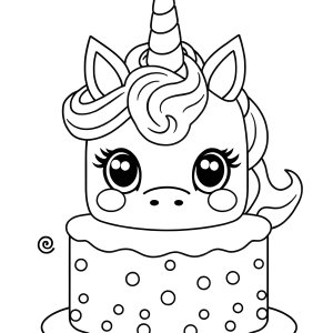 Super Cute Cute Cartoon Unicorn Cake Coloring Page coloring page for kids