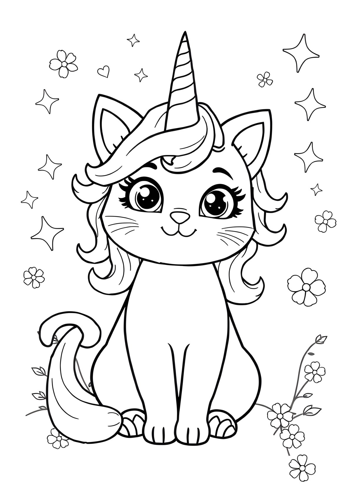 Cute Cat Unicorn Coloring Page coloring page for kids