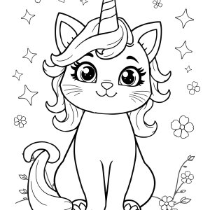Cute Cat Unicorn Coloring Page coloring page for kids