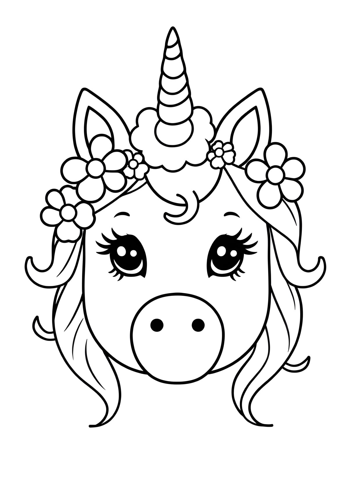 Easy Unicorn Face Coloring Page coloring page for kids