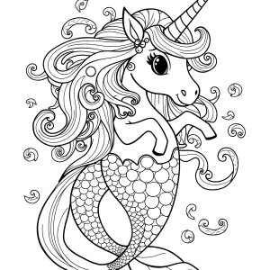 Mermaid Unicorn Coloring Page Hard coloring page for kids