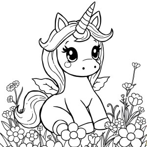 Super Cute Cute Kawaii Unicorn Coloring Page coloring page for kids
