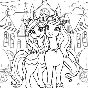Unicorn Academy Coloring Page Ava And Leaf coloring page for kids
