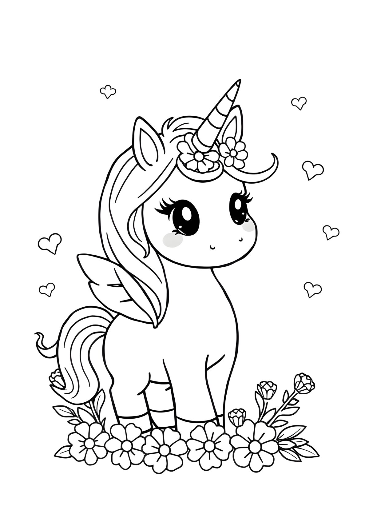 Adorable Kawaii Unicorn Coloring Page coloring page for kids
