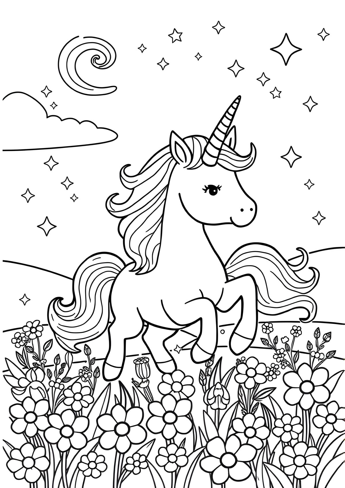 Magic Unicorn Coloring Page coloring page for kids