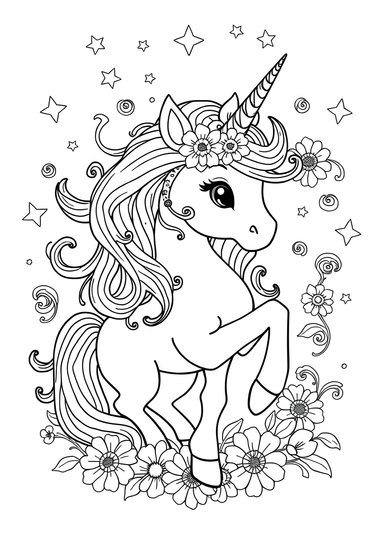 Unicorn Coloring Page Cute And Hard coloring page for kids