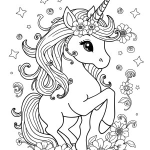 Unicorn Coloring Page Cute And Hard coloring page for kids