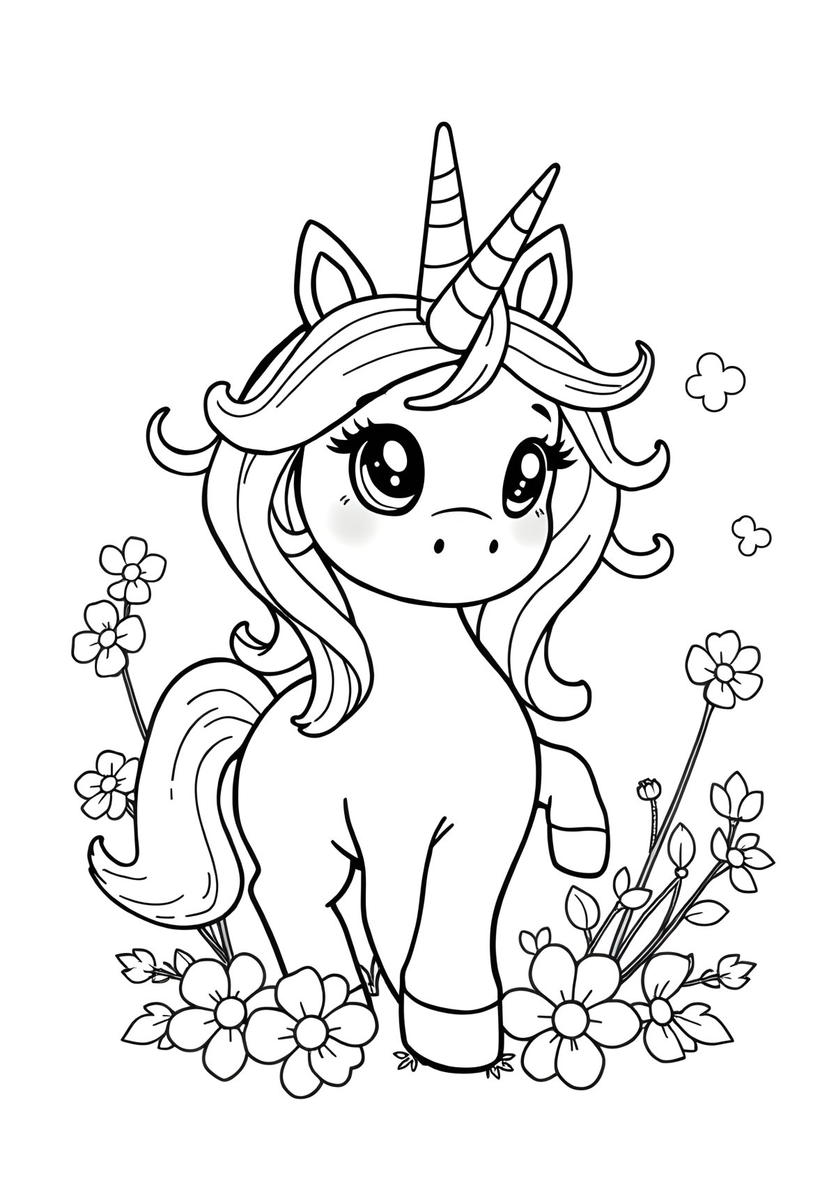 Adorable Unicorn Cute Coloring Page For Kids coloring page for kids