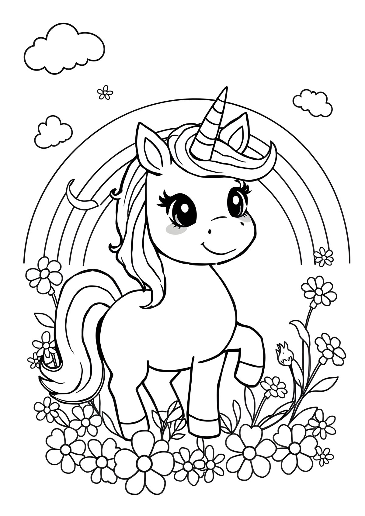 Rainbow Easy Cute Unicorn Coloring Page coloring page for kids