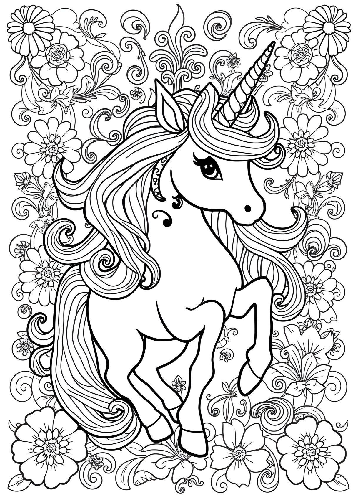 Unicorn Coloring Beautiful Coloring Page For Girls Hard coloring page for kids