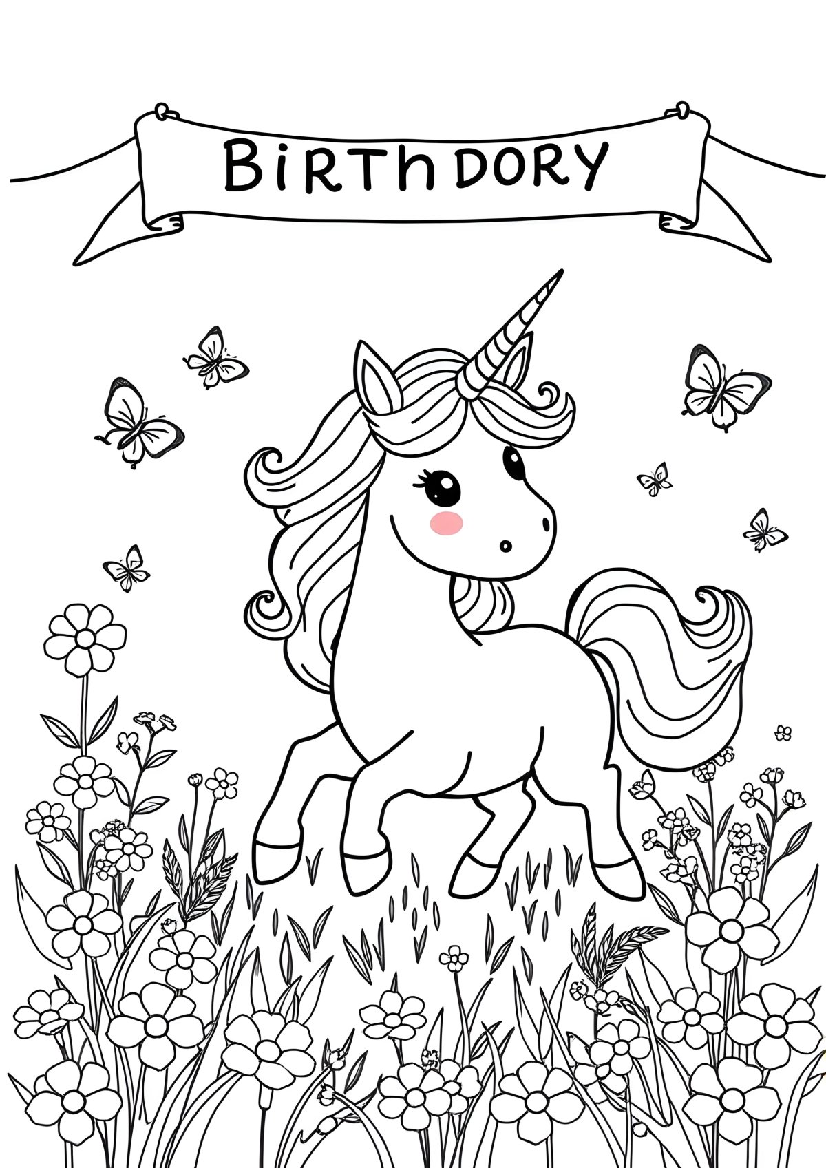 Free Printable Unicorn Birthday Coloring Page coloring page for kids