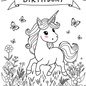 Free Printable Unicorn Birthday Coloring Page coloring page for kids