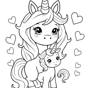 Super Cute Mom And Baby Unicorn Coloring Page coloring page for kids