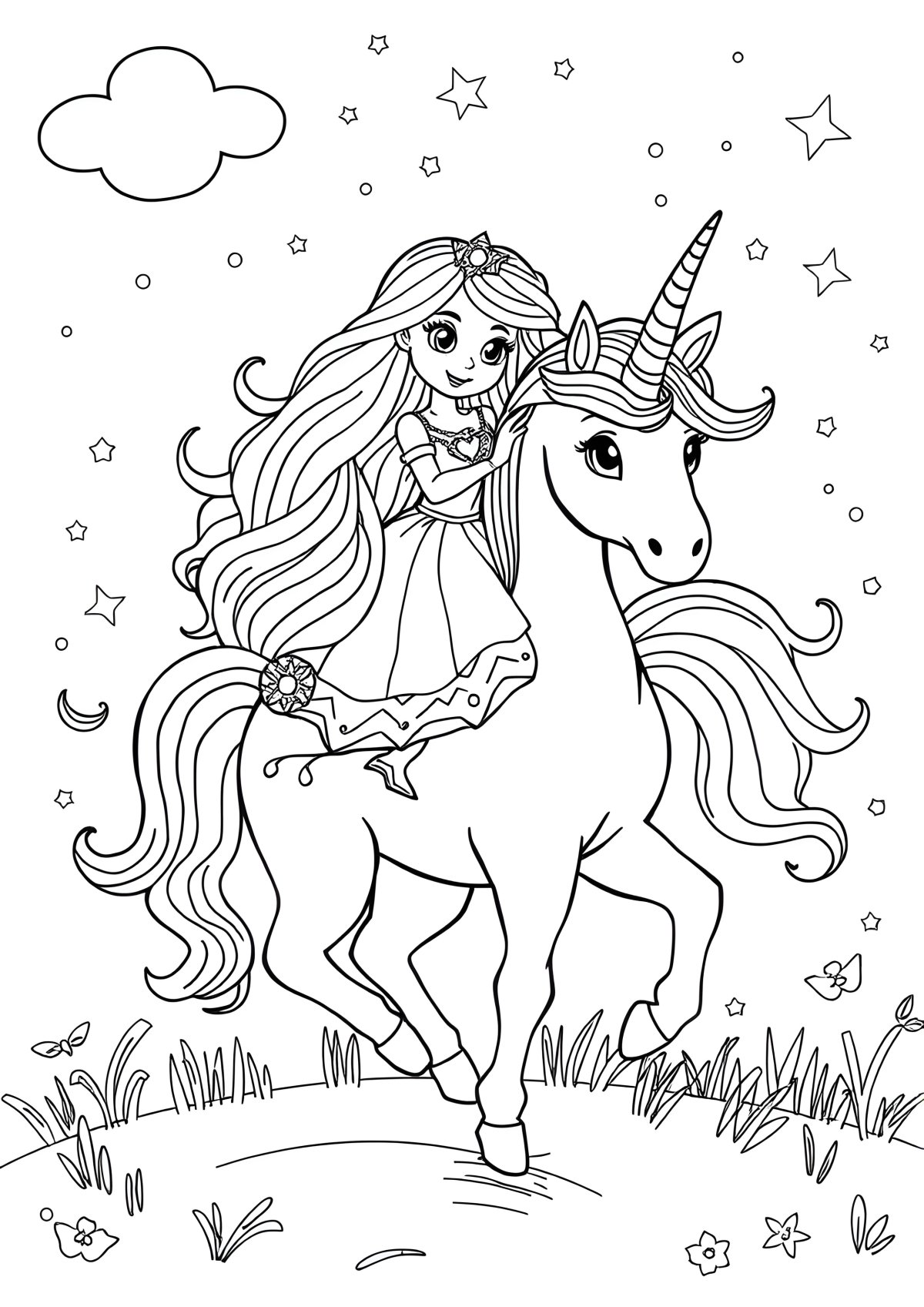Rainbow Princess Rainbow Unicorn Coloring Page coloring page for kids