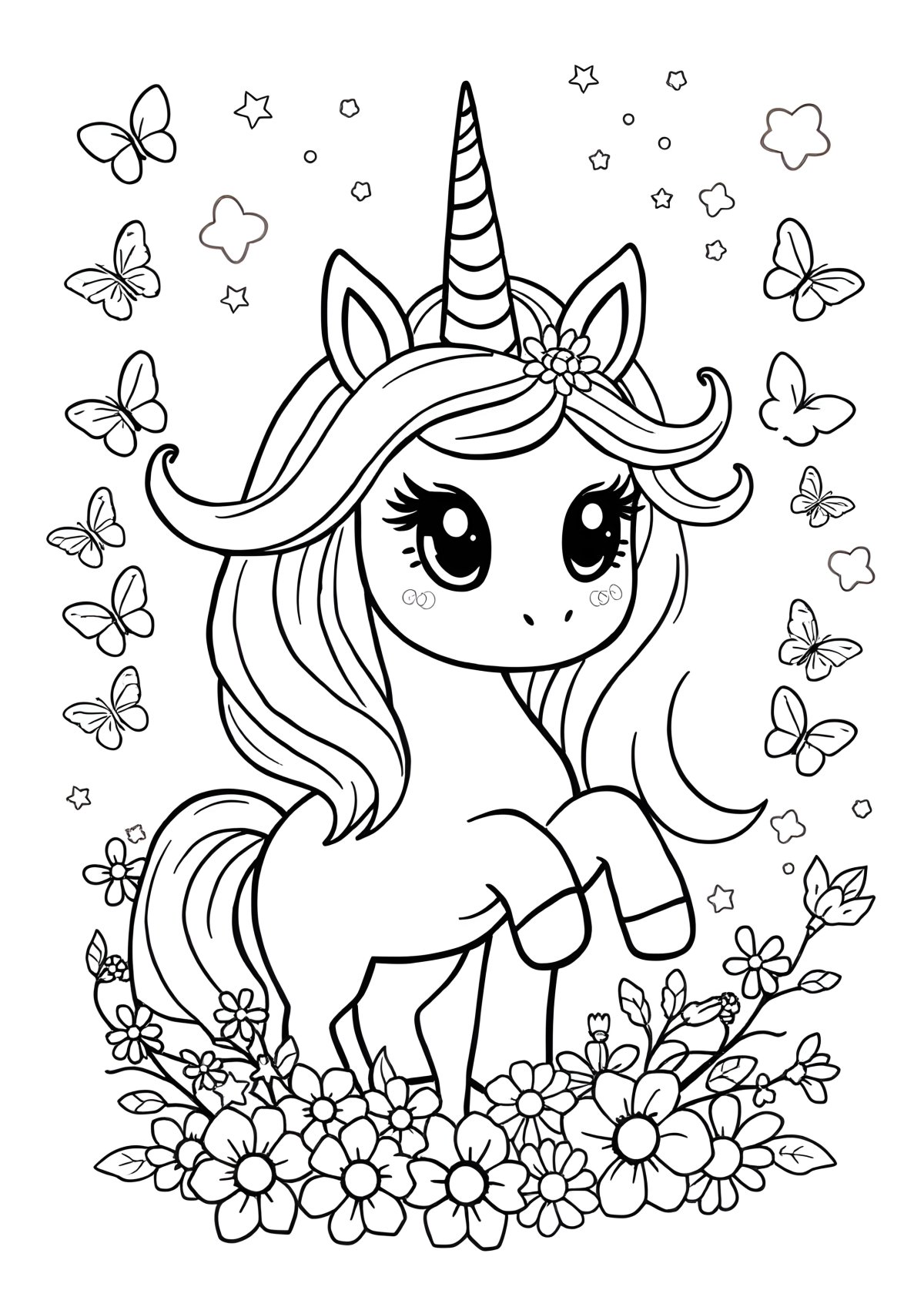 Super Cute Unicorn Coloring Page For Kids coloring page for kids