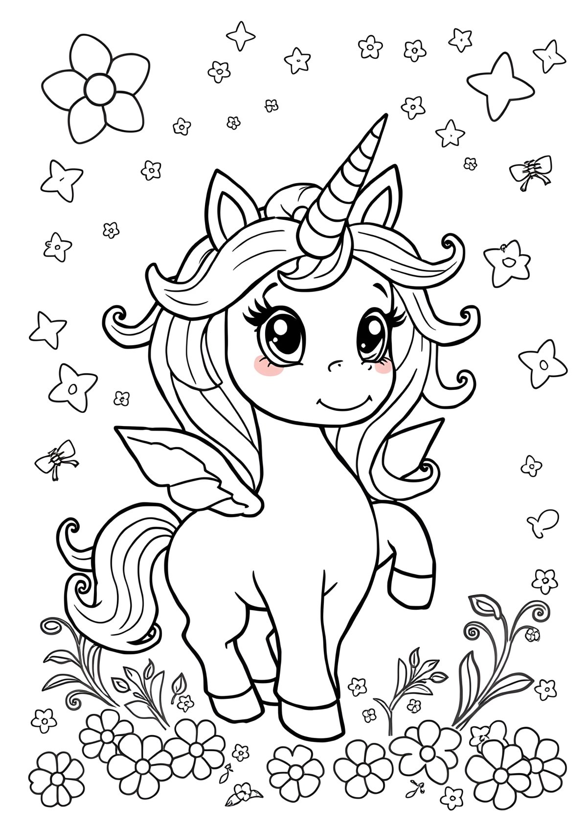 Cartoon Cute Unicorn Coloring Page coloring page for kids