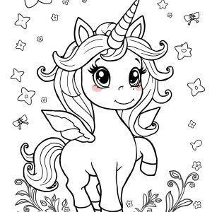 Cartoon Cute Unicorn Coloring Page coloring page for kids