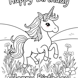 Printable Happy Birthday Unicorn Coloring Page coloring page for kids