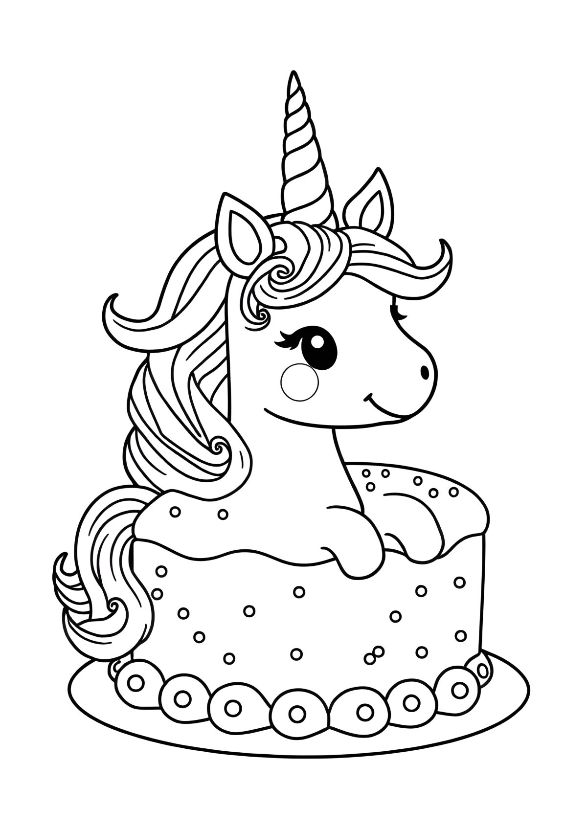 Rainbow Unicorn Cake Coloring Page coloring page for kids