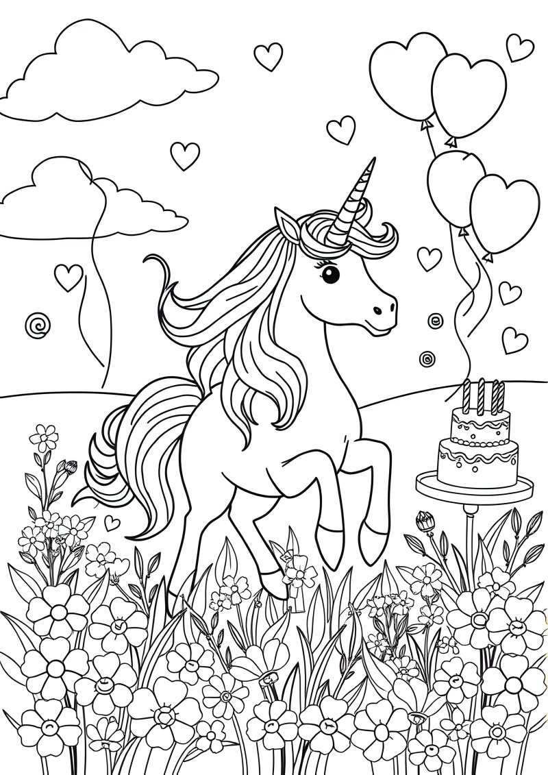 Printable Unicorn Birthday Coloring Page