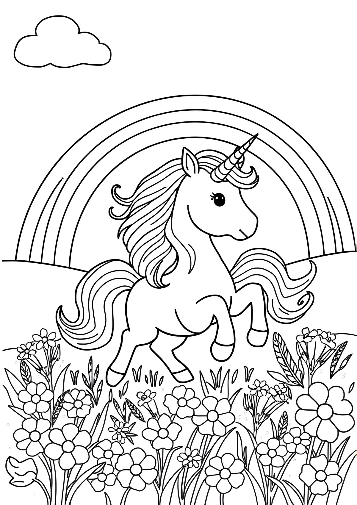 Rainbow Unicorn Coloring Page Rainbow coloring page for kids
