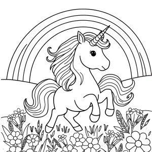 Rainbow Unicorn Coloring Page Rainbow coloring page for kids