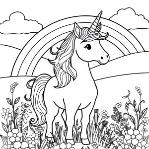 Rainbow Unicorn Colouring Page coloring page for kids