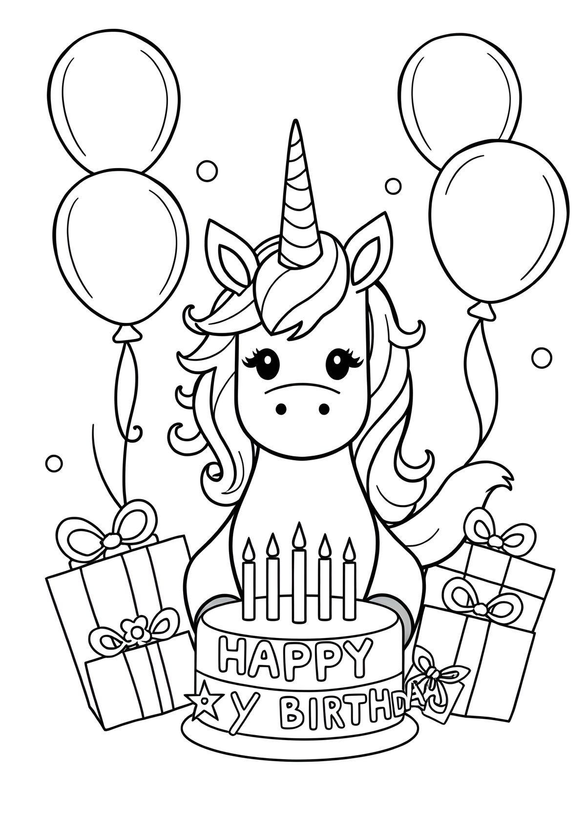 Unicorn Birthday Coloring Page Free coloring page for kids