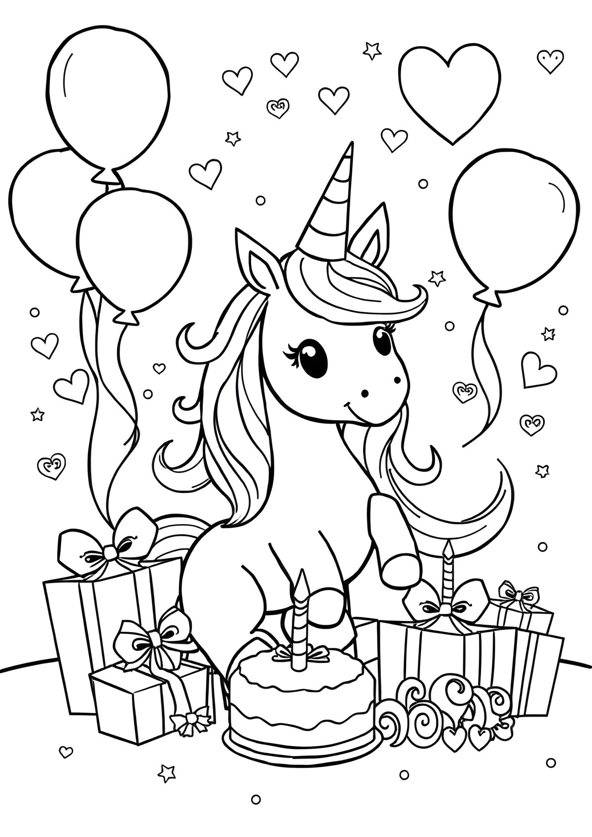 Unicorn Birthday Colouring Page coloring page for kids