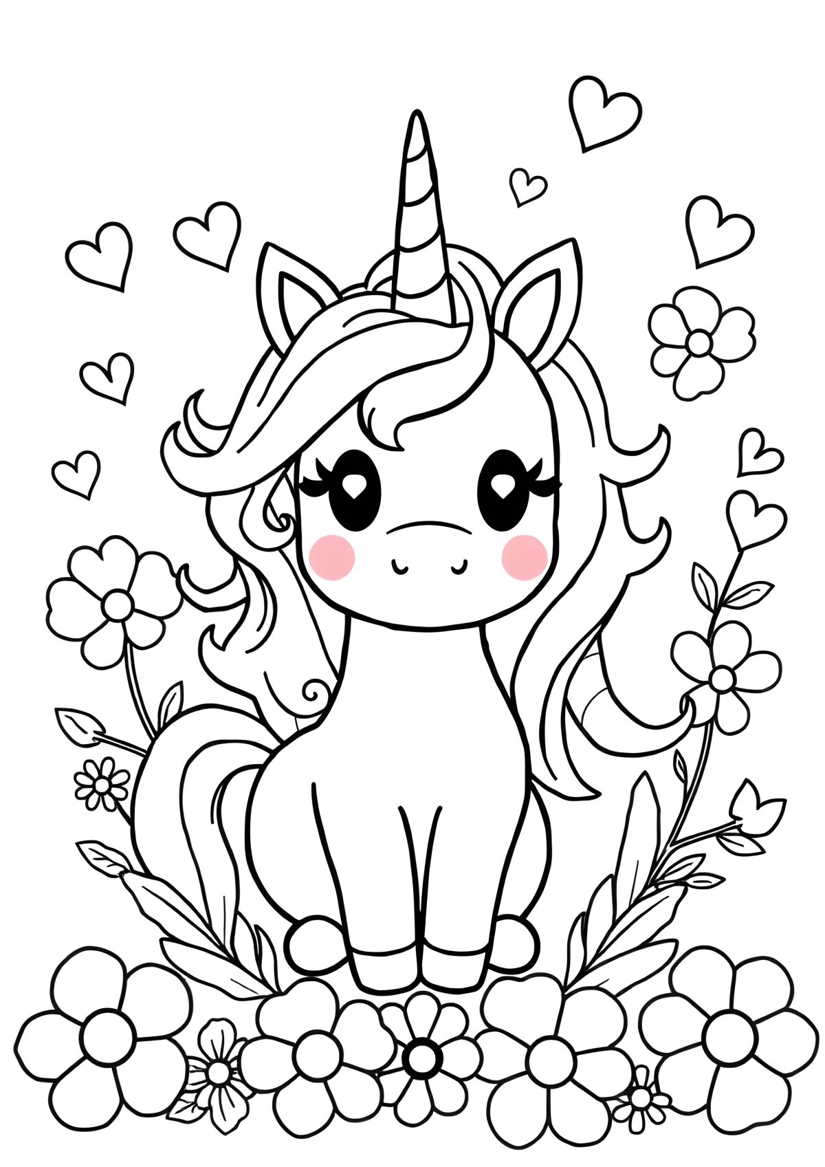 Easy Kawaii Easy Unicorn Coloring Page coloring page for kids