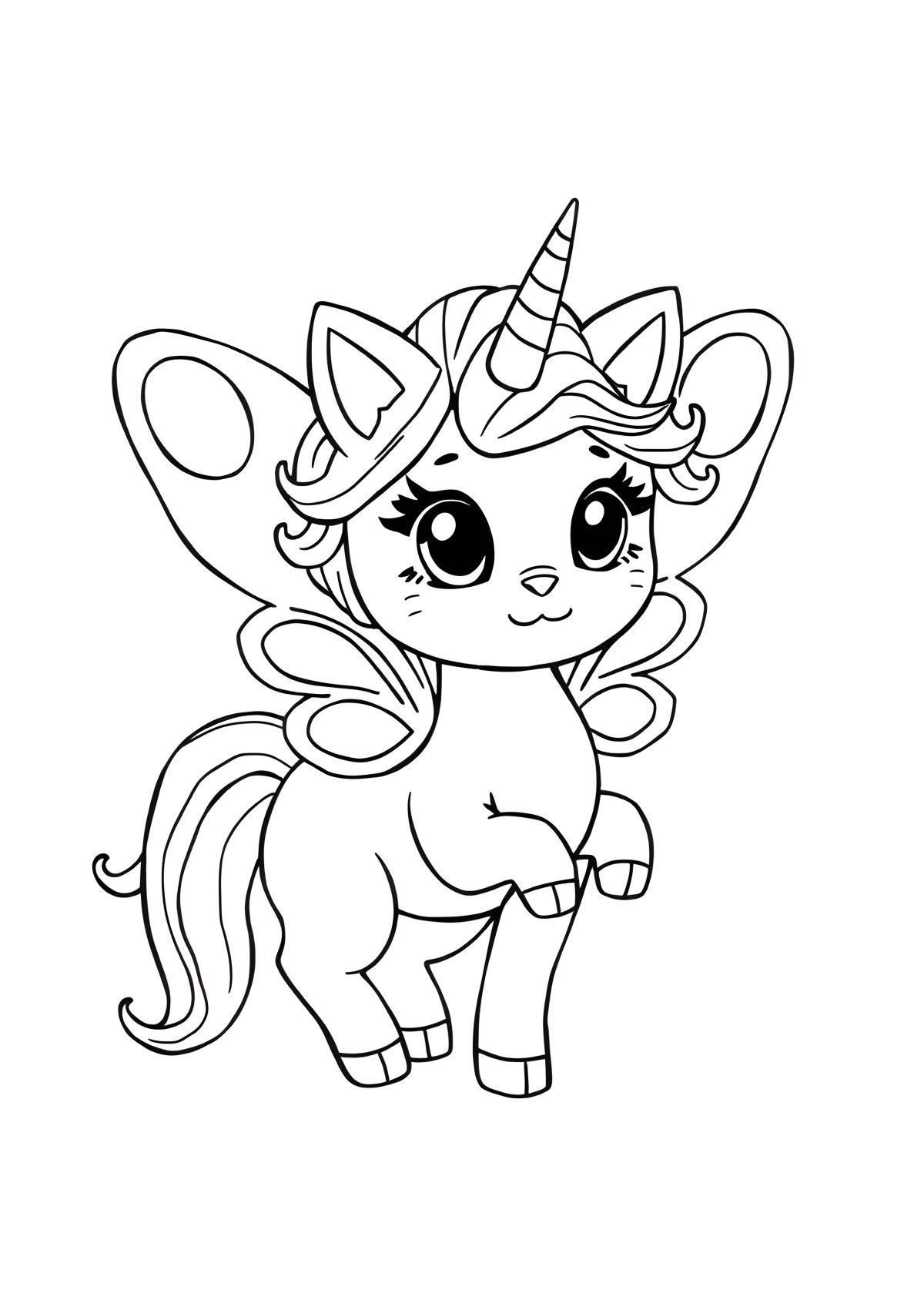 Printable Rainbow Butterfly Unicorn Kitty Coloring Page coloring page for kids