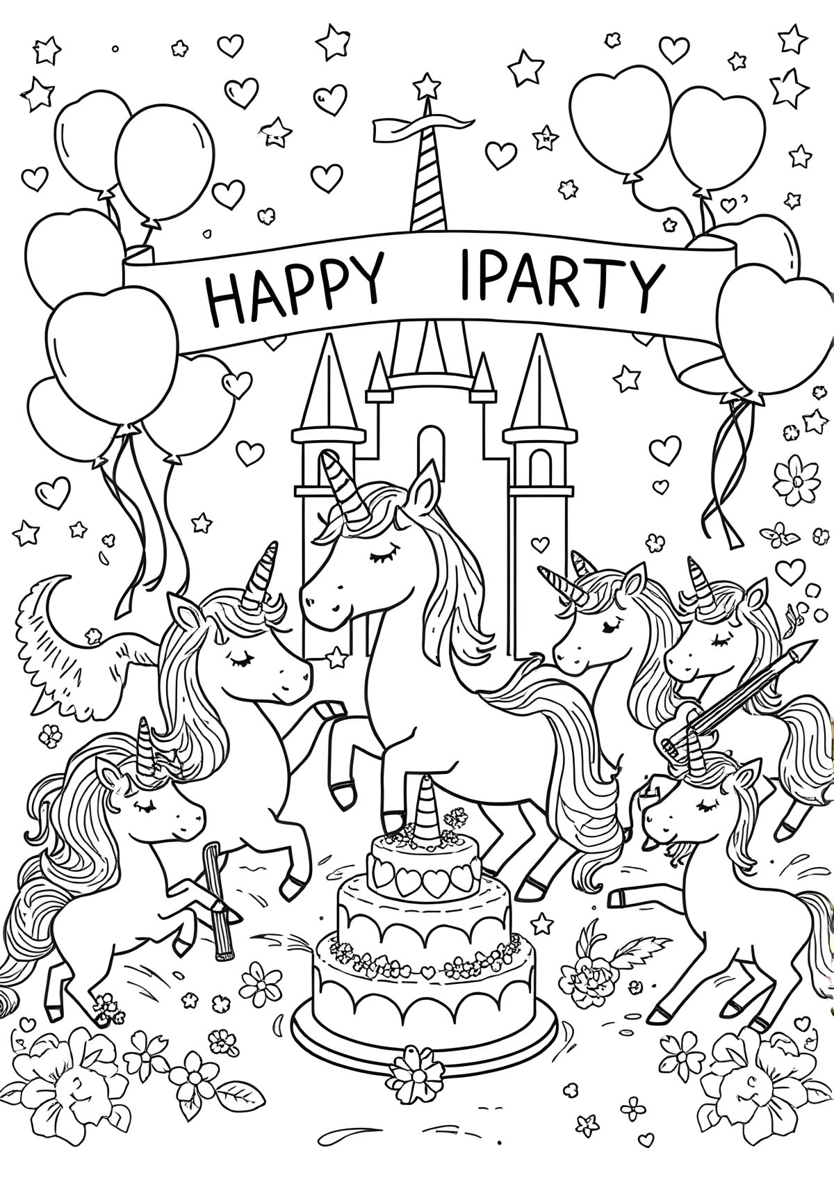 Unicorn Party Coloring Page coloring page for kids