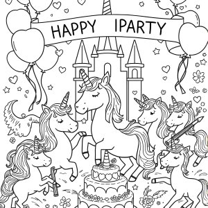 Unicorn Party Coloring Page coloring page for kids