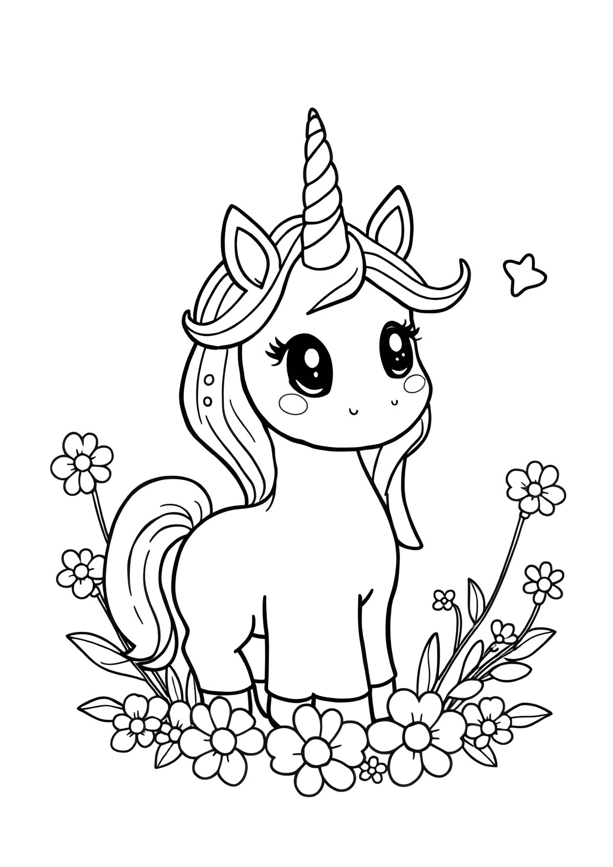 Colouring Cute Kawaii Unicorn Coloring Page coloring page for kids