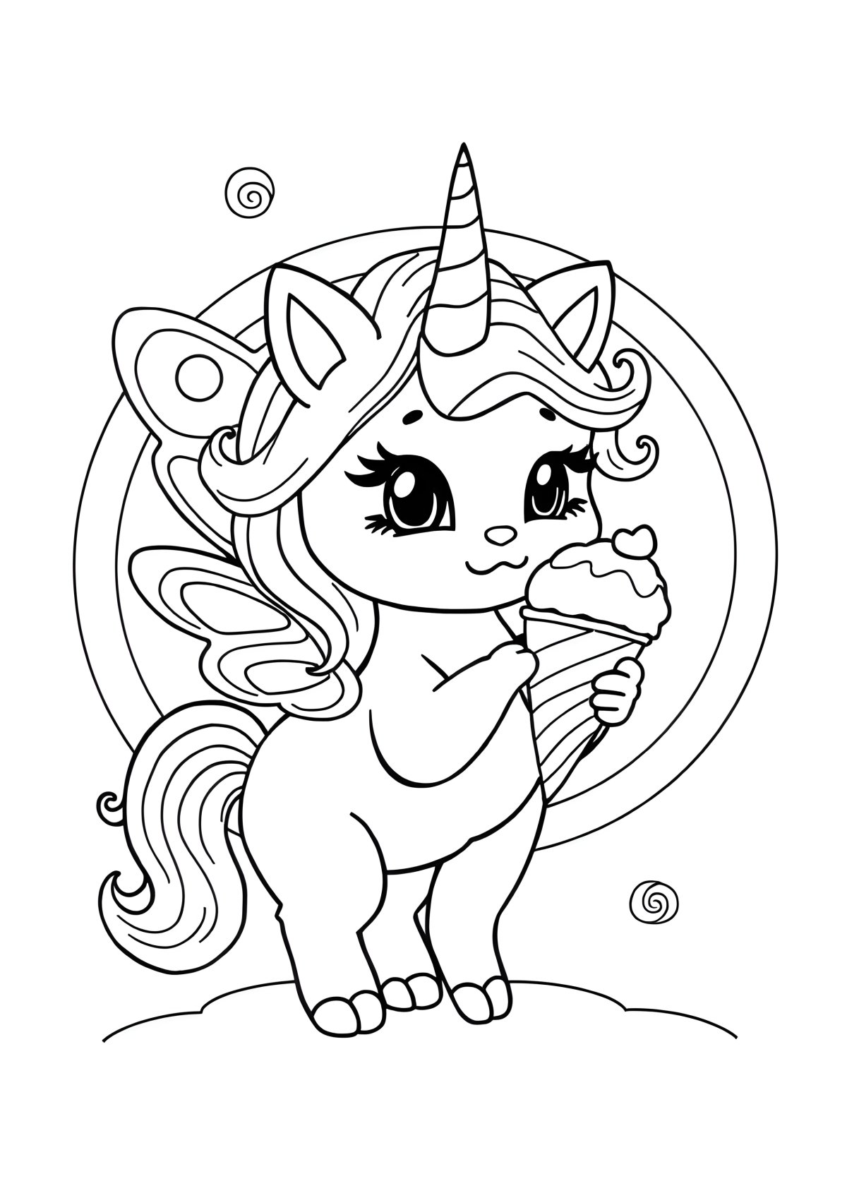 Rainbow Butterfly Unicorn Kitty Unicorn Ice Cream Coloring Page coloring page for kids