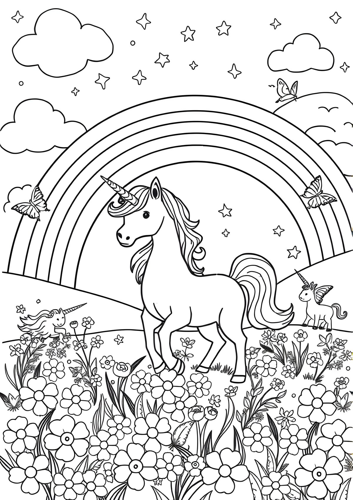 Rainbows And Unicorns Coloring Page coloring page for kids